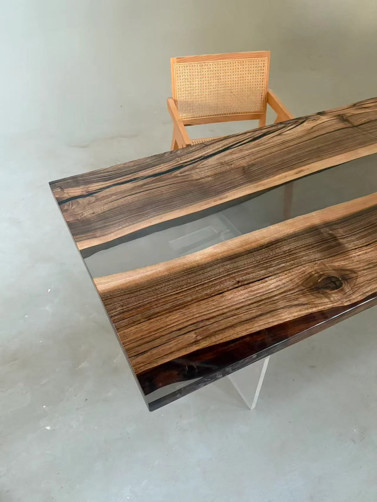 Aurora In Stock 31" x 71" x 1.5" Luxury Asian Black Walnut Epoxy Live Edge Table ATD0128