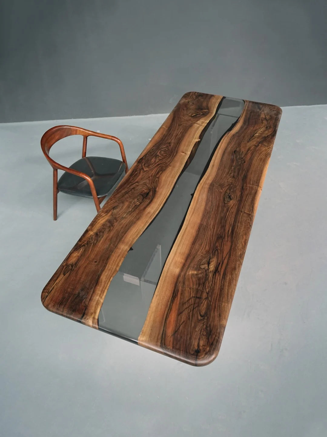 Aurora In Stock 35" x 94" x 2" Luxury Asian Black Walnut Epoxy River Table ATD0131