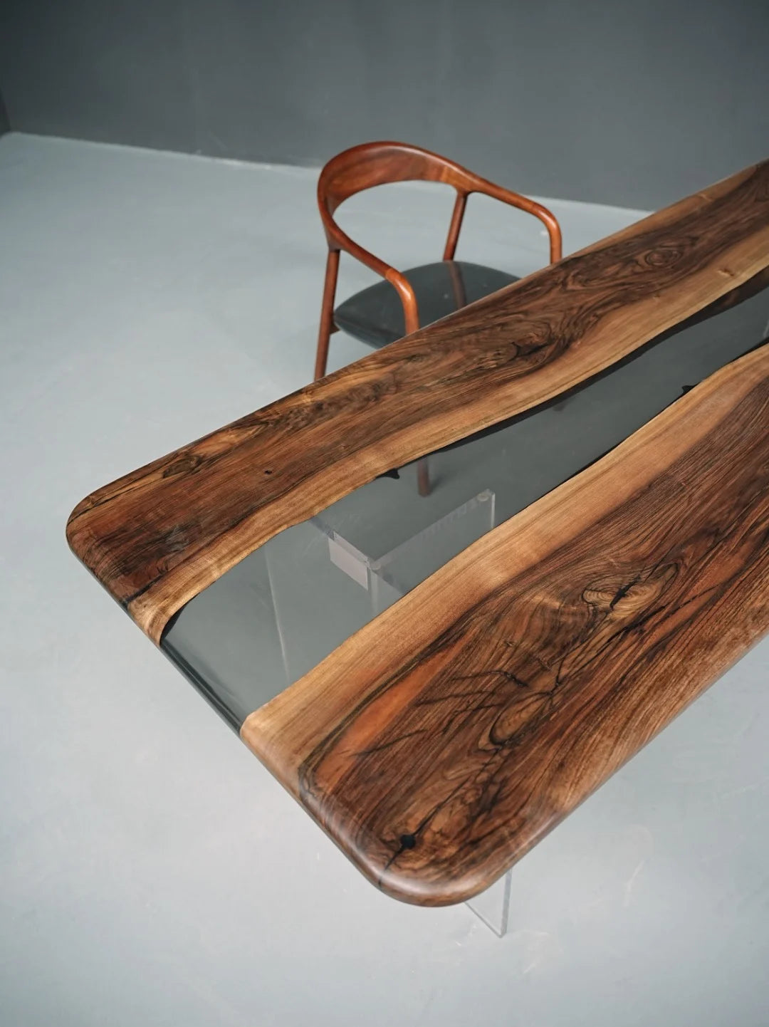 Aurora In Stock 35" x 94" x 2" Luxury Asian Black Walnut Epoxy River Table ATD0131
