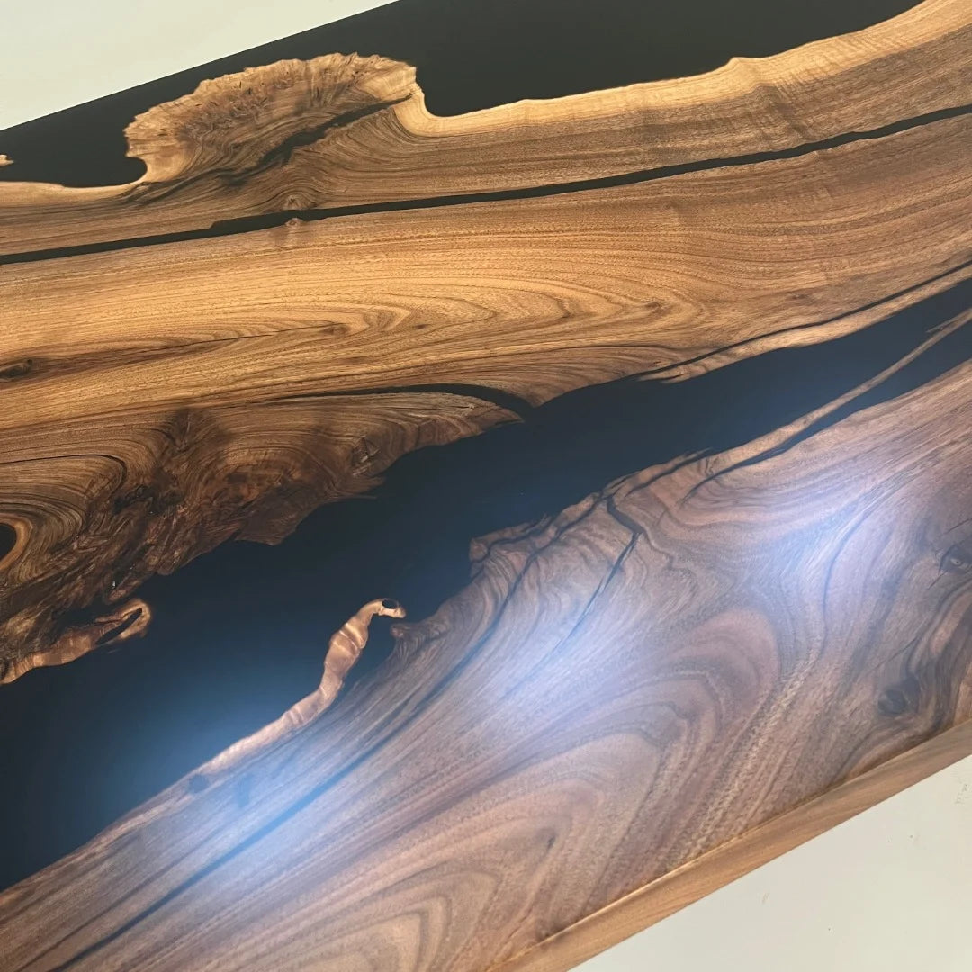 Aurora In Stock 35" x 98" x 2" Luxury Asian Black Walnut Epoxy River Table ATD0132