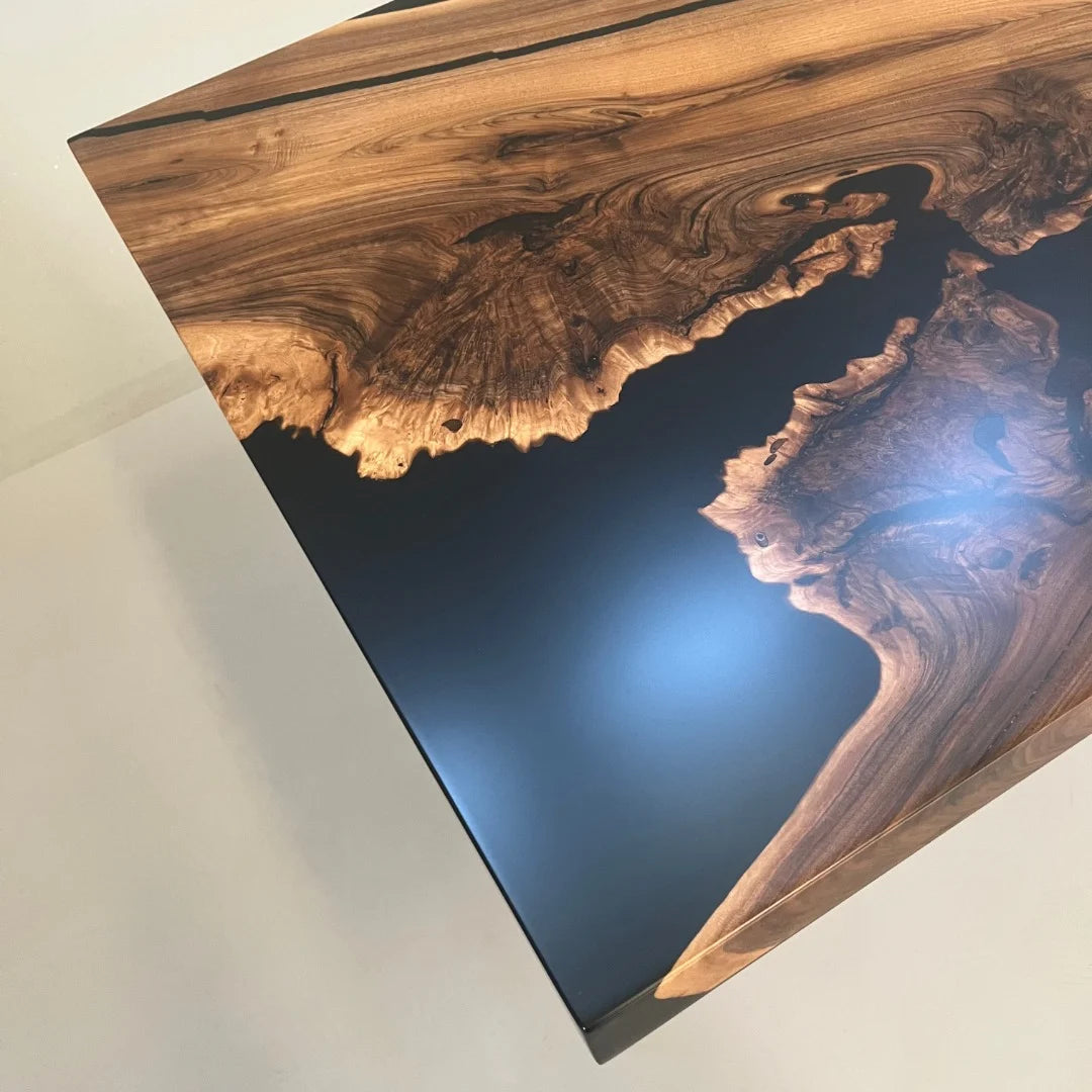 Aurora In Stock 35" x 98" x 2" Luxury Asian Black Walnut Epoxy River Table ATD0132