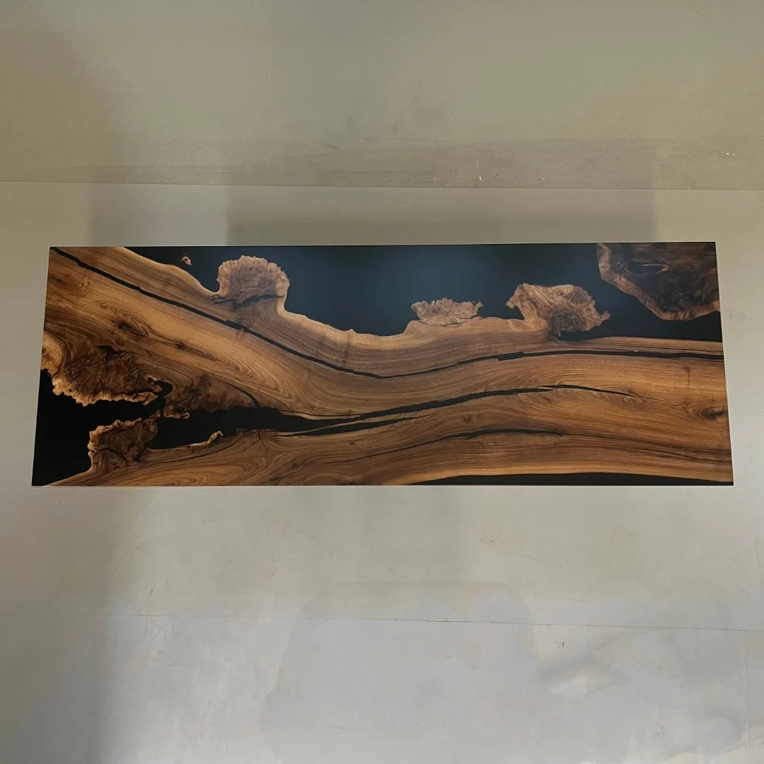 Aurora In Stock 35" x 98" x 2" Luxury Asian Black Walnut Epoxy River Table ATD0132
