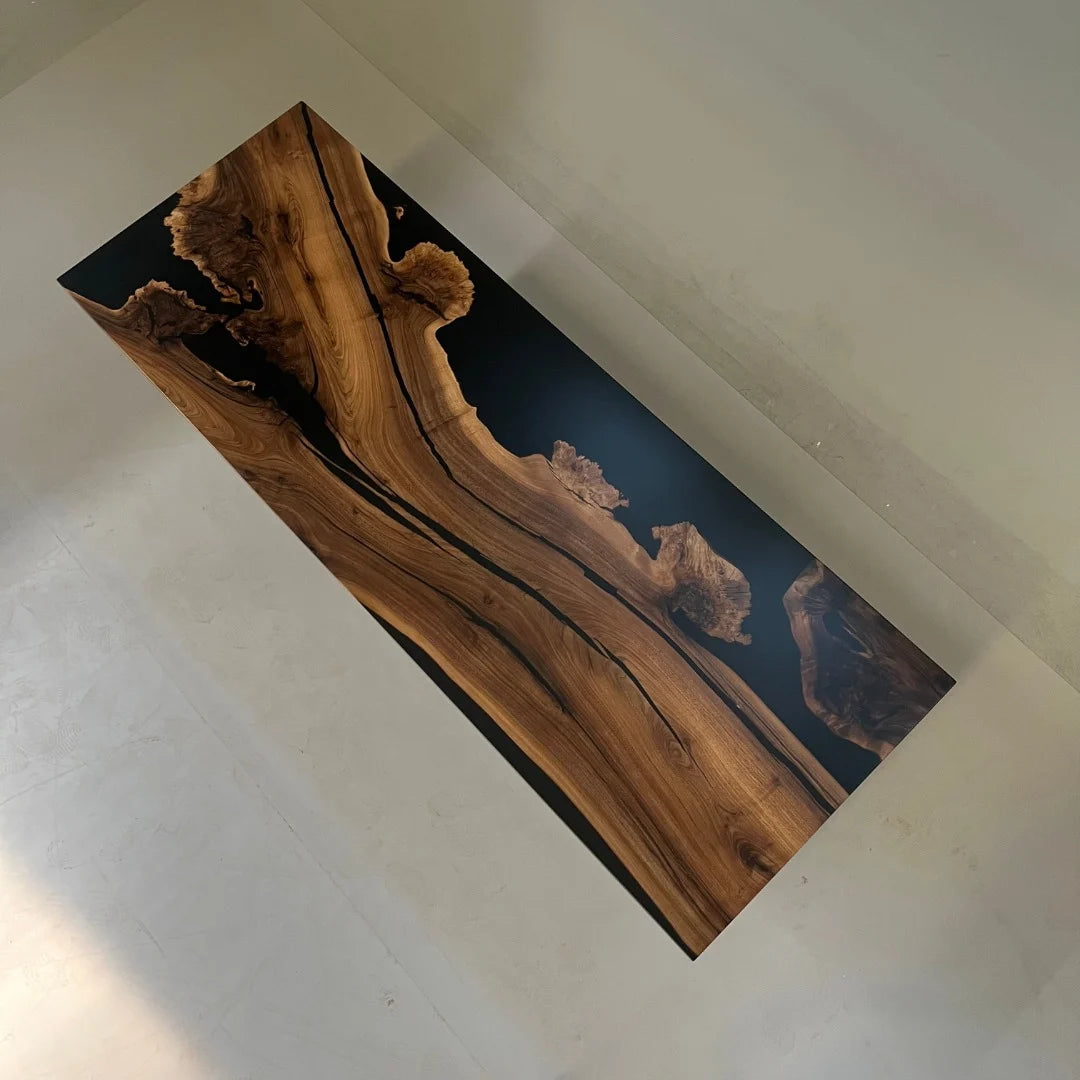 Aurora In Stock 35" x 98" x 2" Luxury Asian Black Walnut Epoxy River Table ATD0132