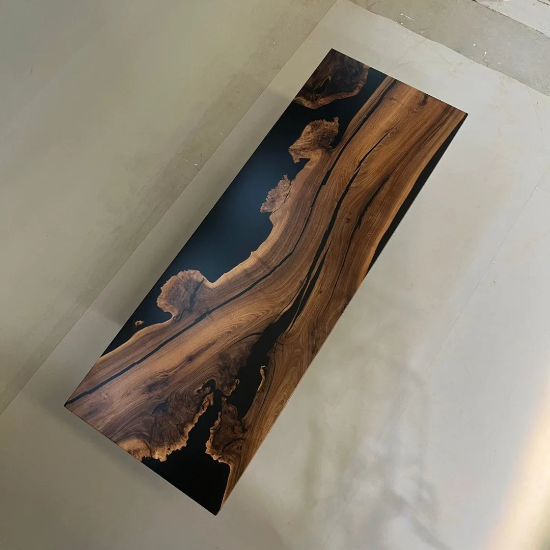 Aurora In Stock 35" x 98" x 2" Luxury Asian Black Walnut Epoxy River Table ATD0132