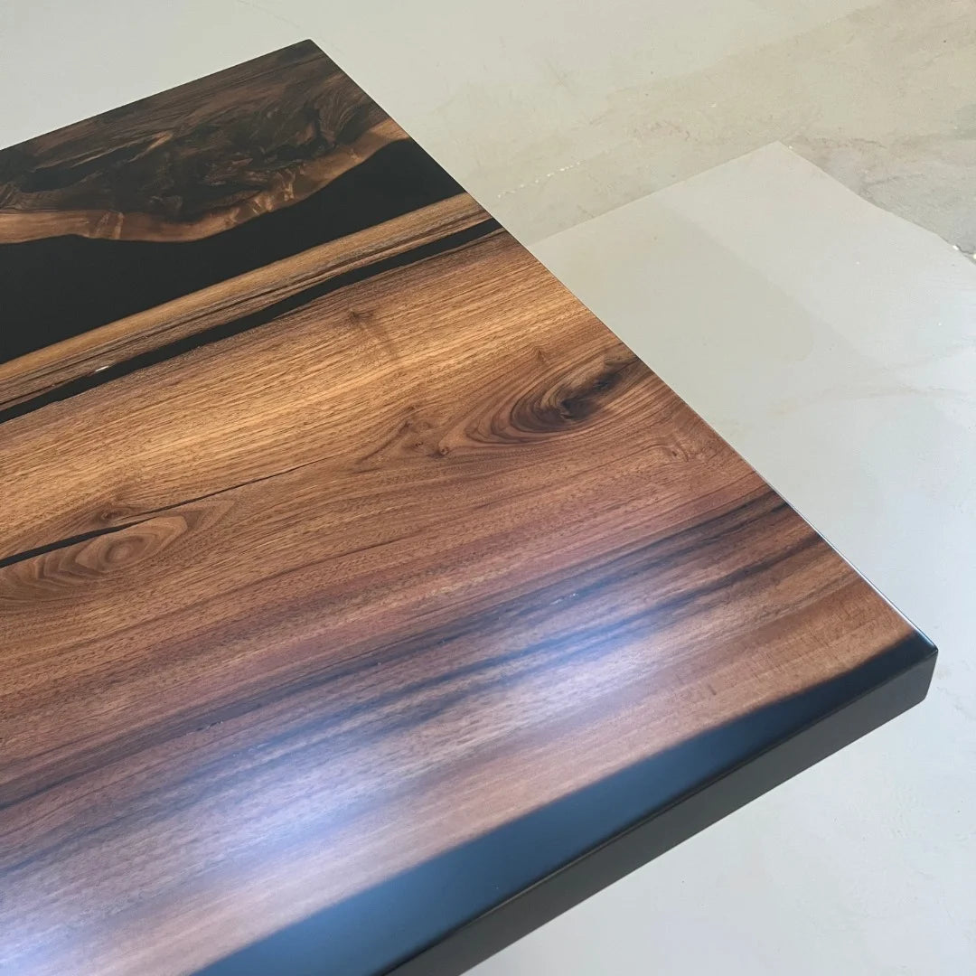 Aurora In Stock 35" x 98" x 2" Luxury Asian Black Walnut Epoxy River Table ATD0132