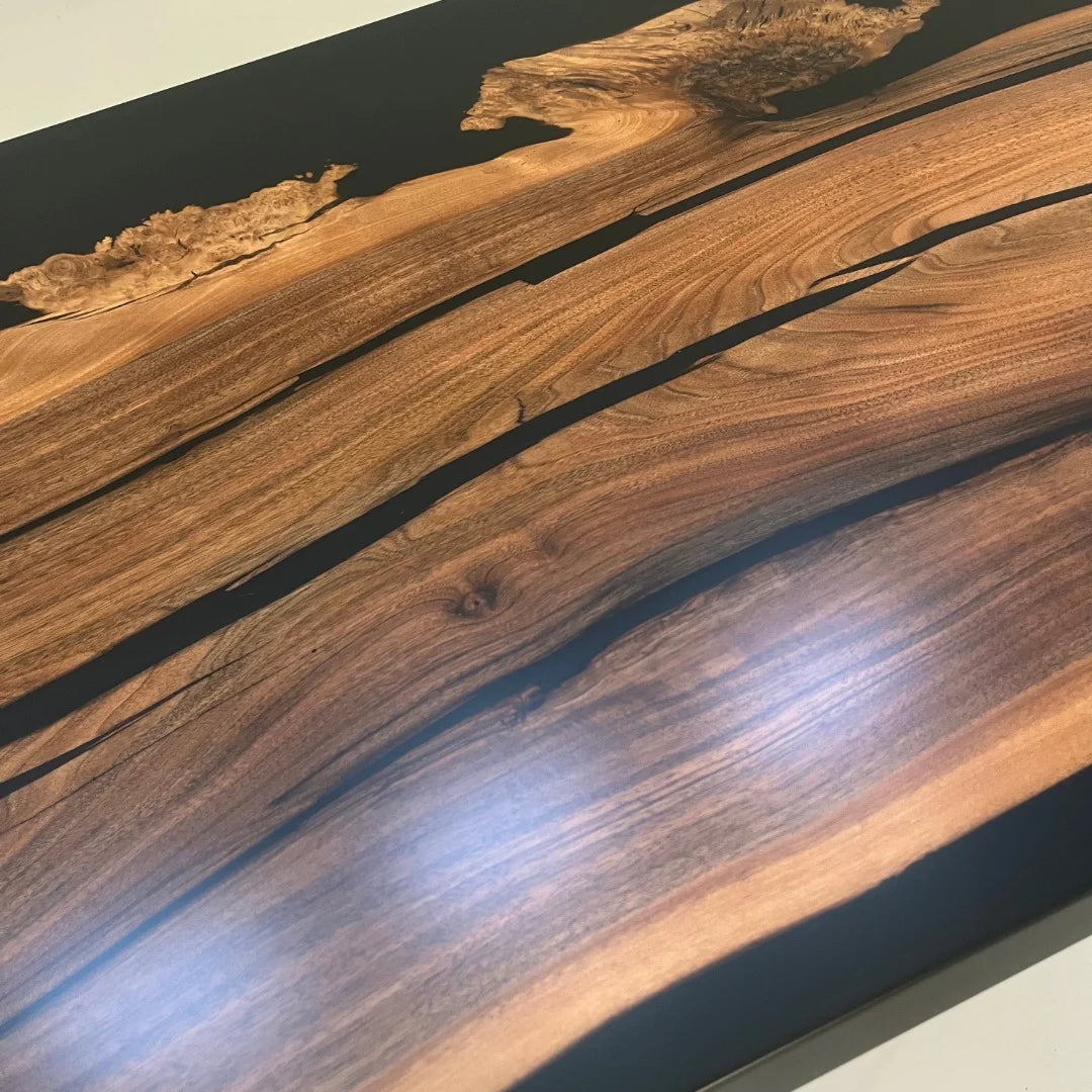 Aurora In Stock 35" x 98" x 2" Luxury Asian Black Walnut Epoxy River Table ATD0132