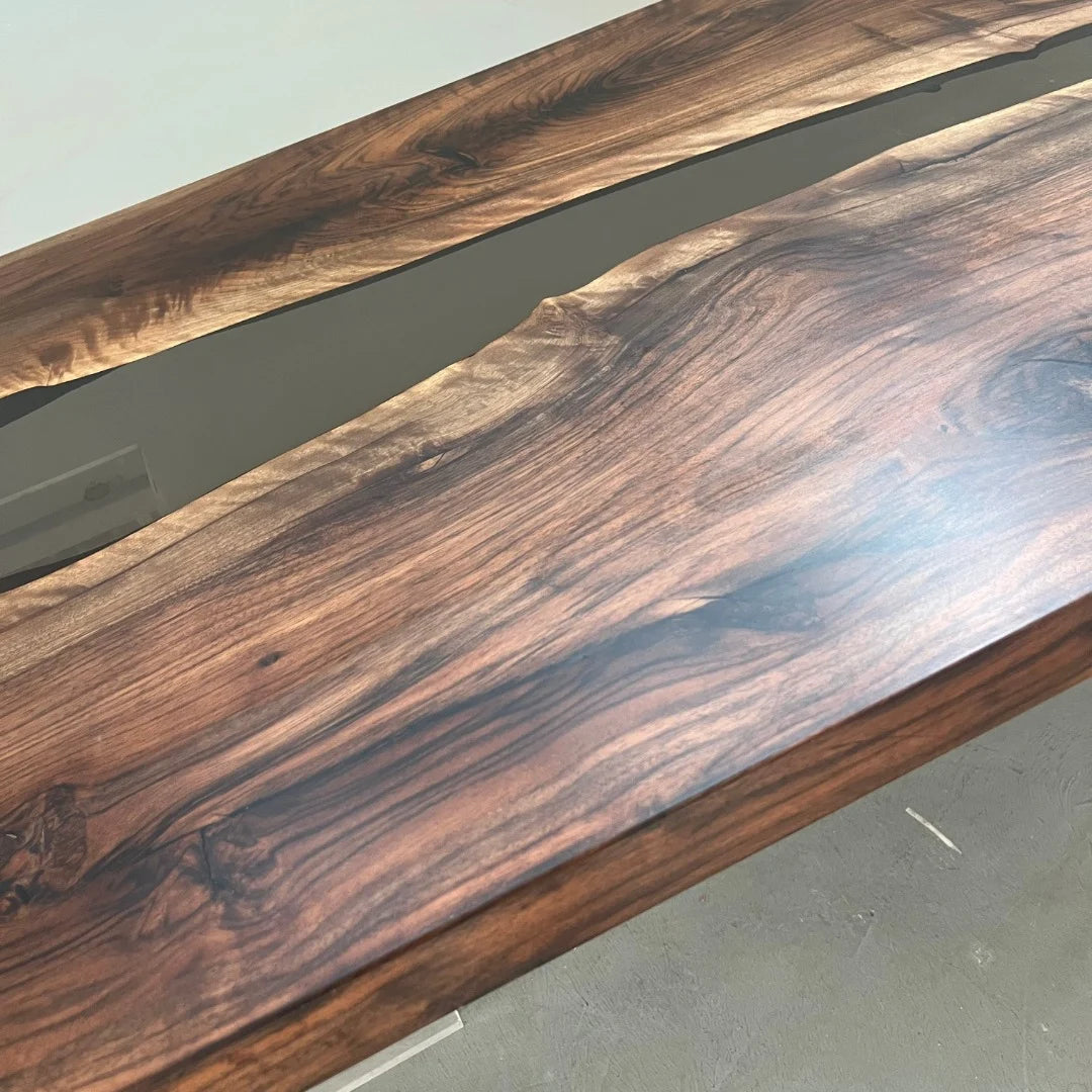 Aurora In Stock 35" x 87" x 2" Luxury Asian Black Walnut Epoxy River Table ATD0133