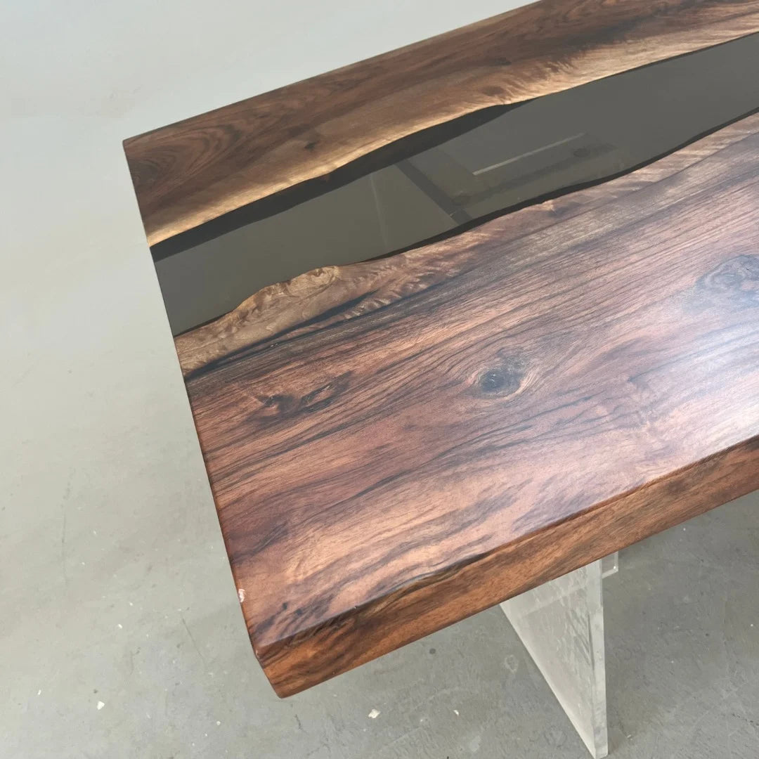 Aurora In Stock 35" x 87" x 2" Luxury Asian Black Walnut Epoxy River Table ATD0133