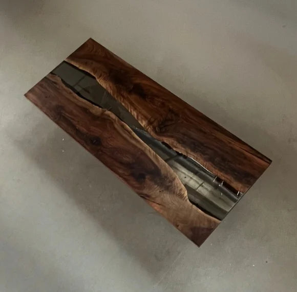 Aurora In Stock 35" x 87" x 2" Luxury Asian Black Walnut Epoxy River Table ATD0133