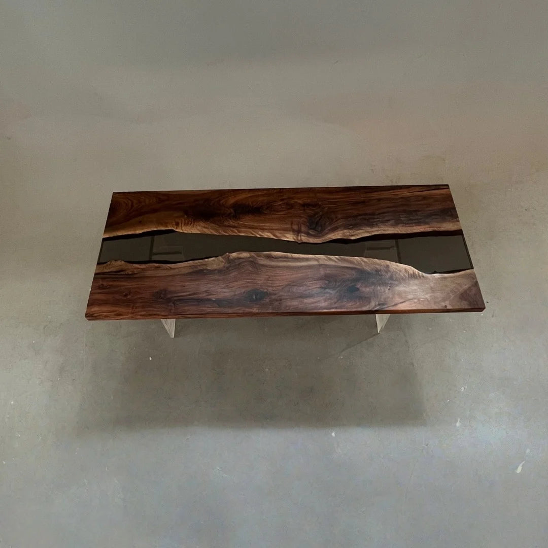 Aurora In Stock 35" x 87" x 2" Luxury Asian Black Walnut Epoxy River Table ATD0133