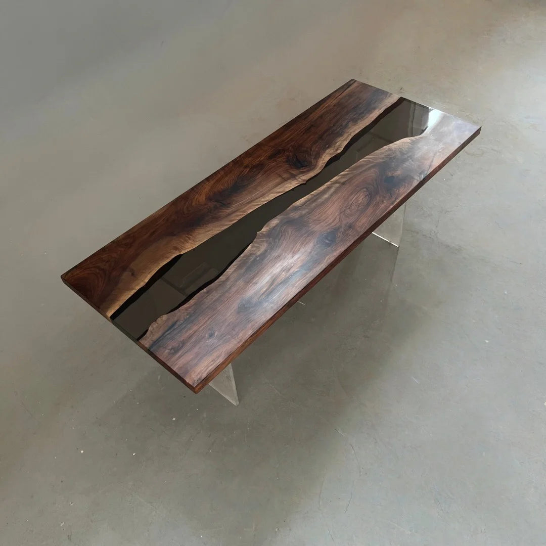Aurora In Stock 35" x 87" x 2" Luxury Asian Black Walnut Epoxy River Table ATD0133
