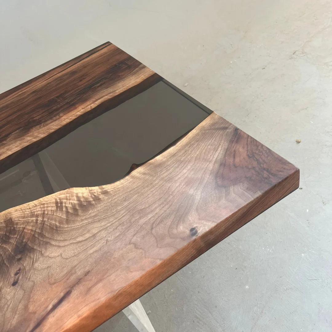 Aurora In Stock 35" x 87" x 2" Luxury Asian Black Walnut Epoxy River Table ATD0133
