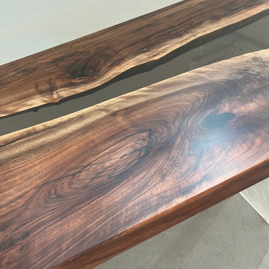 Aurora In Stock 35" x 87" x 2" Luxury Asian Black Walnut Epoxy River Table ATD0133