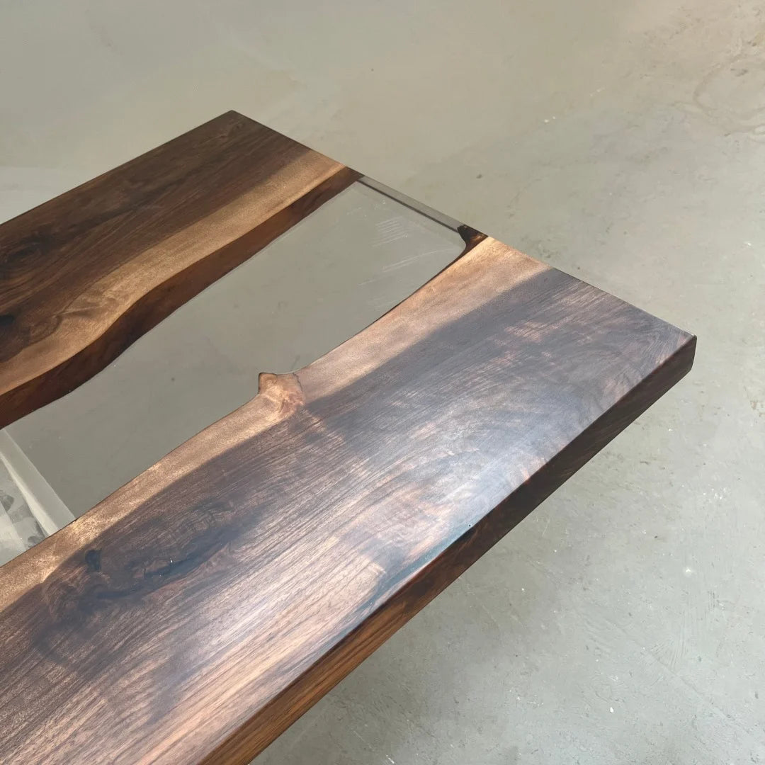 Aurora In Stock 31" x 79" x 2" Luxury Asian Black Walnut Epoxy River Table ATD0135