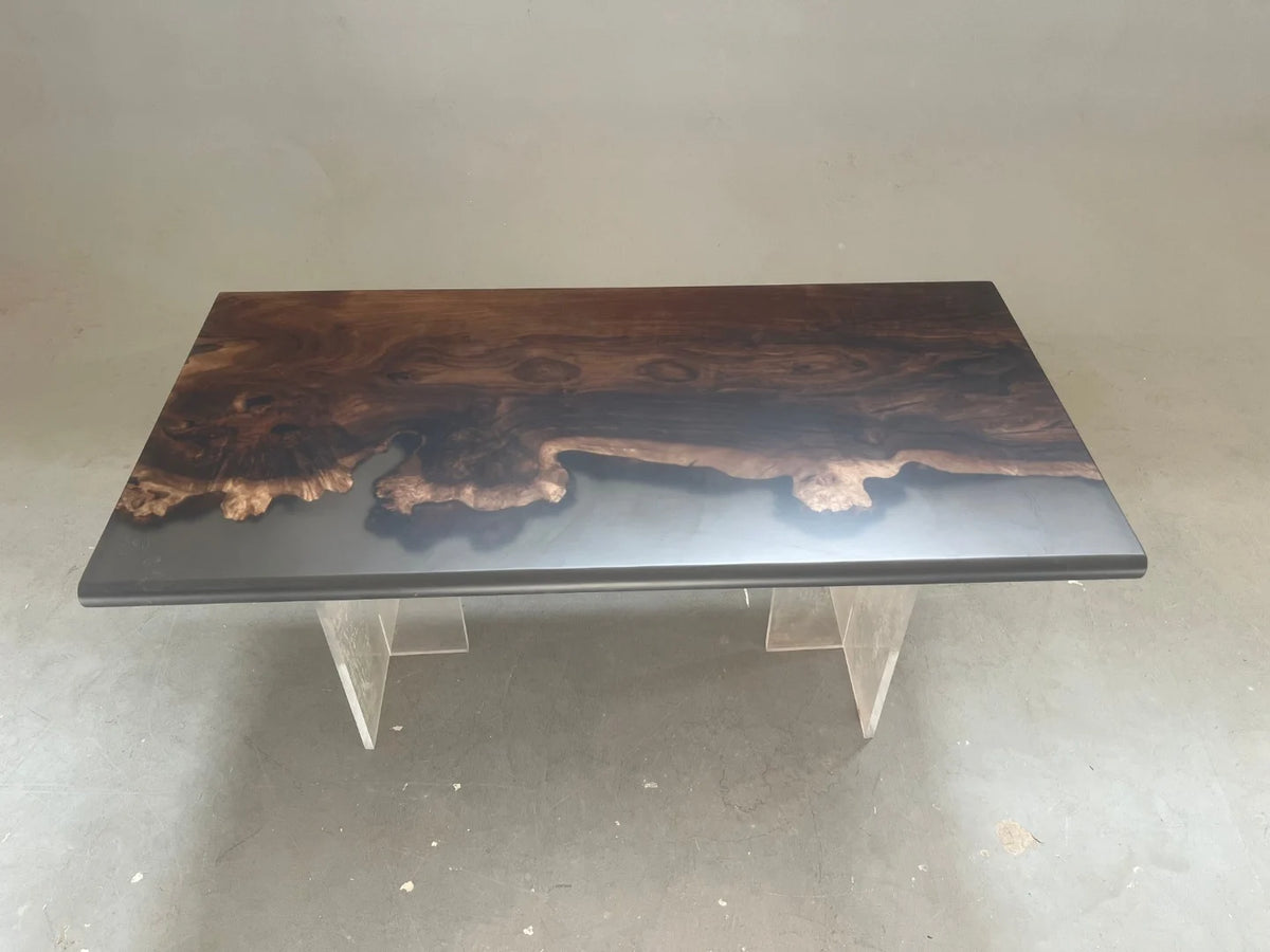 Aurora In Stock 31" x 63" x 2" Luxury Asian Black Walnut Epoxy River Table ATD0136