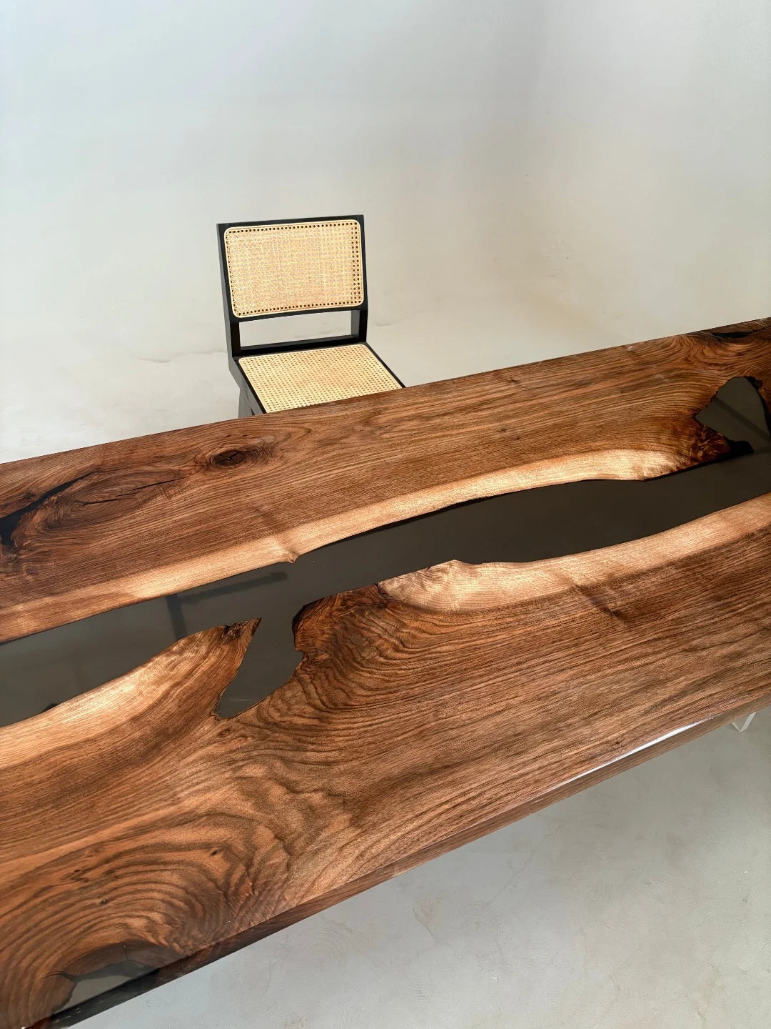 Aurora In Stock 39" x 110" x 1.5" Luxury Asian Black Walnut Epoxy River Table ATD0137 (Minor Imperfection)