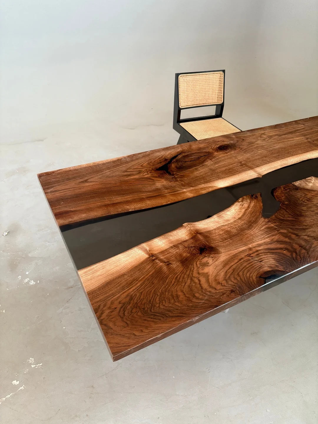 Aurora In Stock 39" x 110" x 1.5" Luxury Asian Black Walnut Epoxy River Table ATD0137 (Minor Imperfection)