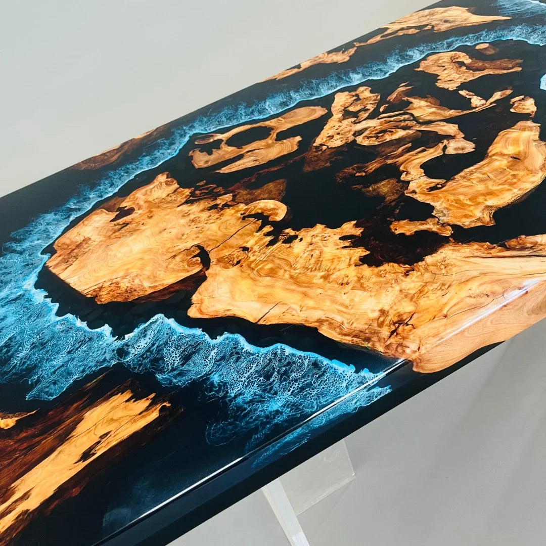 Aurora In Stock 36" x 84" x 2" Luxury Cedar Burl Epoxy Ocean Wave Beach Table ATD0139