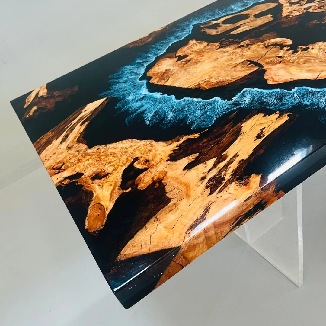 Aurora In Stock 36" x 84" x 2" Luxury Cedar Burl Epoxy Ocean Wave Beach Table ATD0139