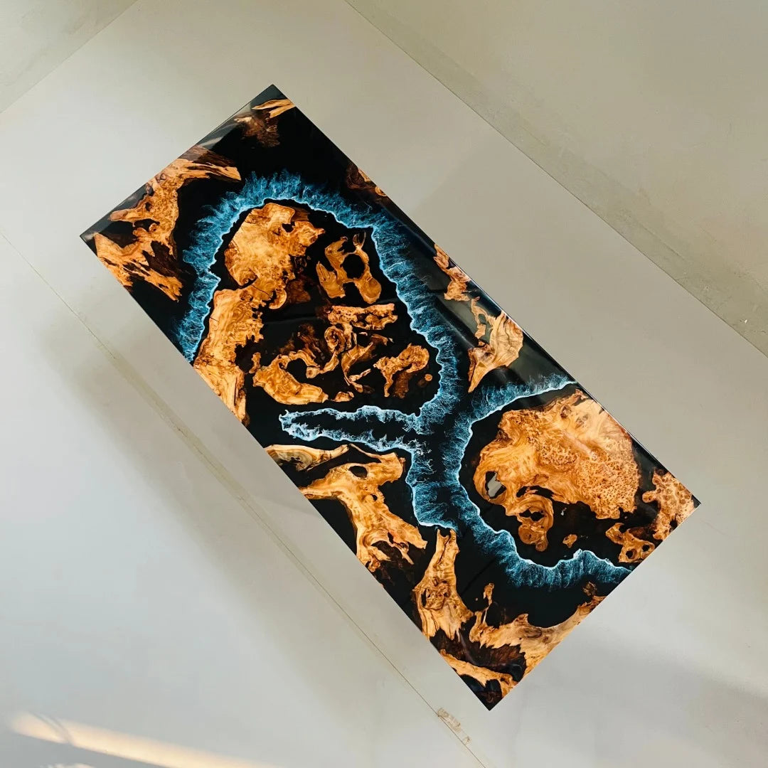 Aurora In Stock 36" x 84" x 2" Luxury Cedar Burl Epoxy Ocean Wave Beach Table ATD0139