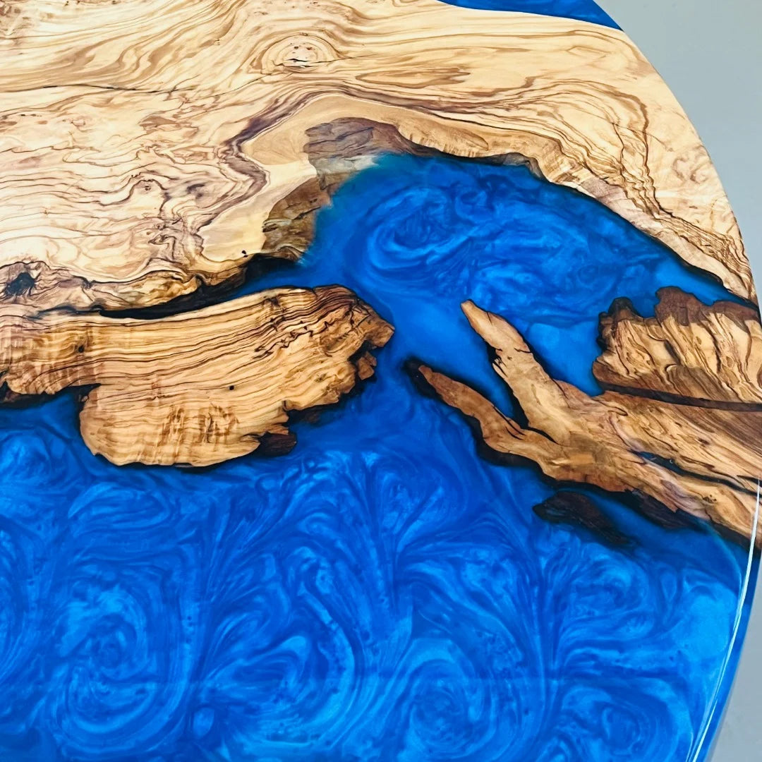 Aurora In Stock 36" x 36" x 2" Luxury Italian Olive Wood Round Epoxy Table ATD0140