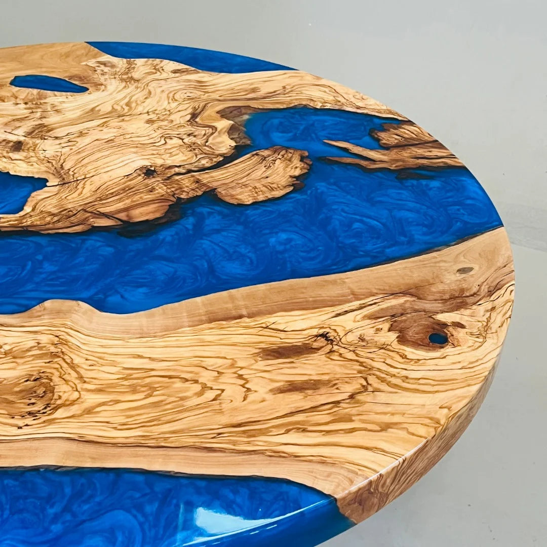 Aurora In Stock 36" x 36" x 2" Luxury Italian Olive Wood Round Epoxy Table ATD0140
