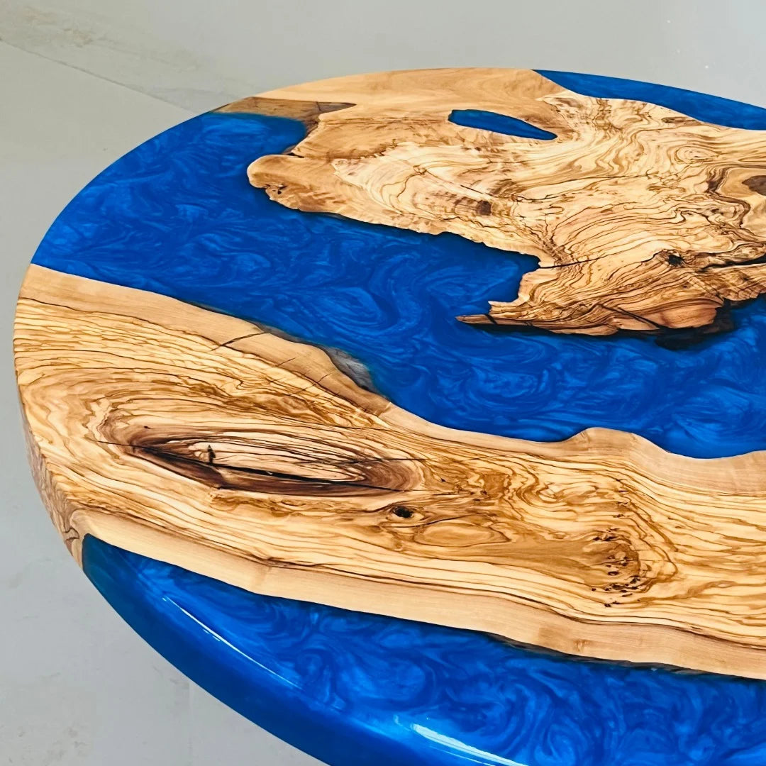 Aurora In Stock 36" x 36" x 2" Luxury Italian Olive Wood Round Epoxy Table ATD0140