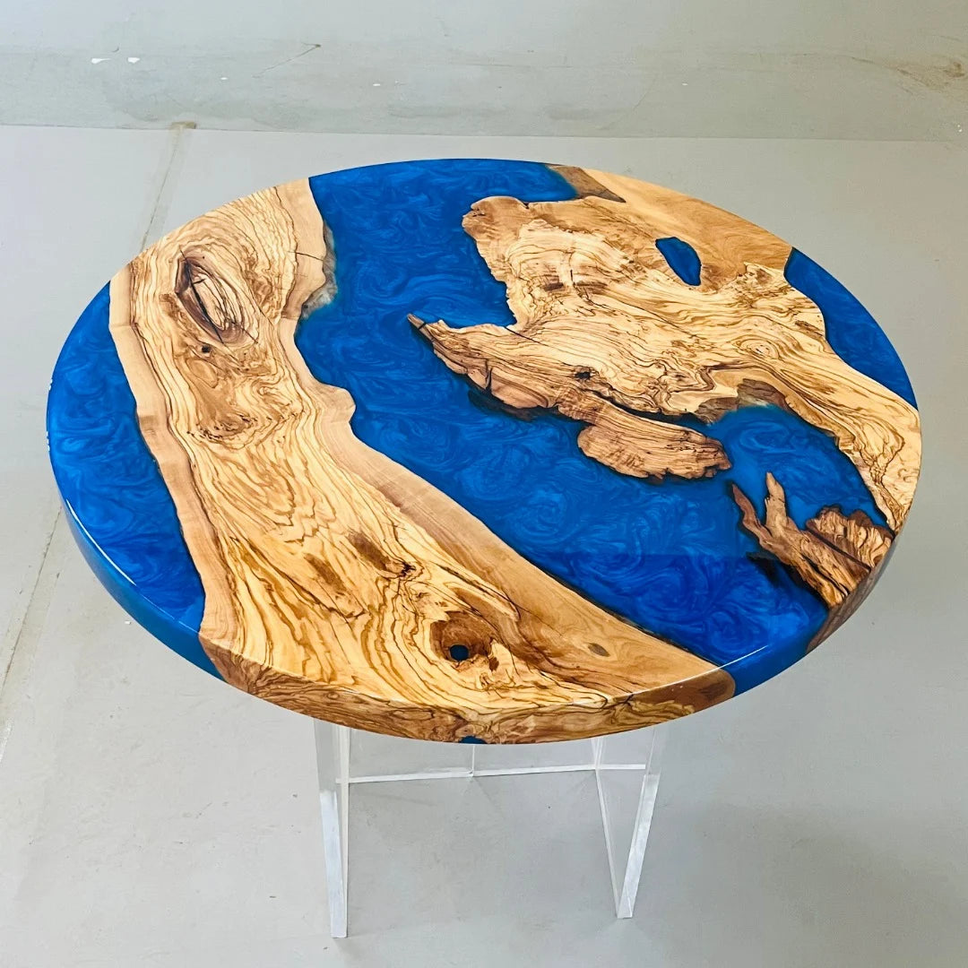 Aurora In Stock 36" x 36" x 2" Luxury Italian Olive Wood Round Epoxy Table ATD0140