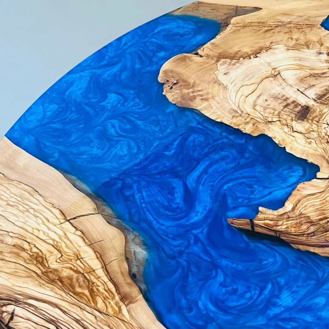 Aurora In Stock 36" x 36" x 2" Luxury Italian Olive Wood Round Epoxy Table ATD0140