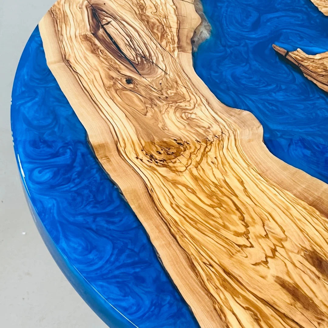 Aurora In Stock 36" x 36" x 2" Luxury Italian Olive Wood Round Epoxy Table ATD0140