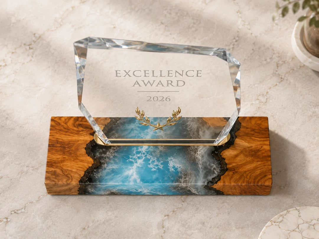 ATY07 Ocean Crest ocean foam epoxy award trophy with handcrafted resin and natural-grain detail