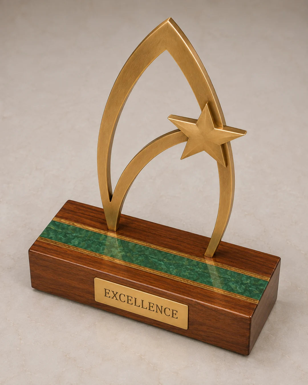 ATY08 Emerald Star emerald green epoxy award trophy with handcrafted resin and natural-grain detail