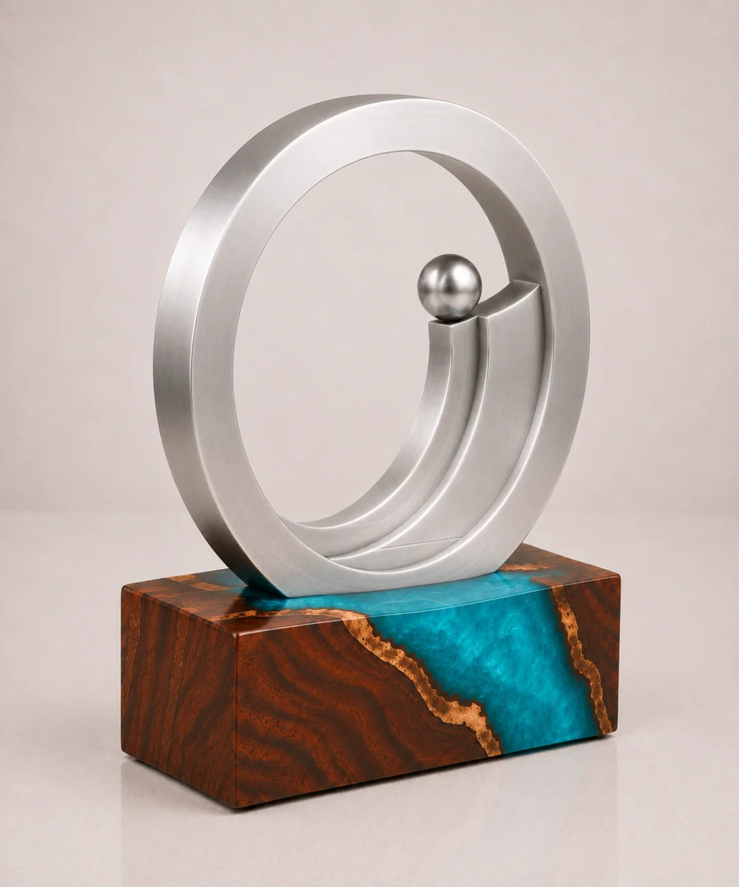 ATY09 Teal Orbit turquoise epoxy award trophy with handcrafted resin and natural-grain detail