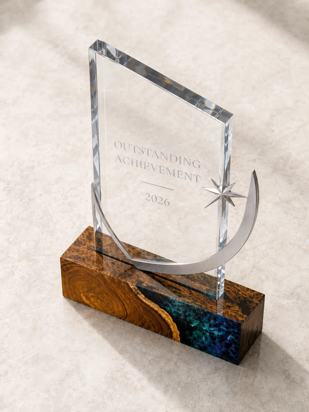 ATY10 Galaxy Shield galaxy blue epoxy award trophy with handcrafted resin and natural-grain detail