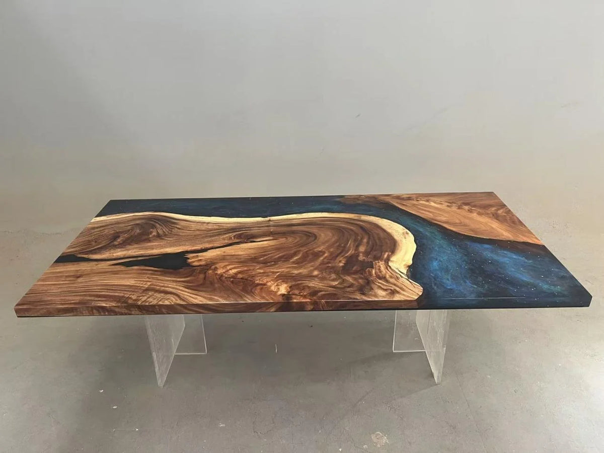 Galaxy Blue Walnut Epoxy Accent Table AWT-002