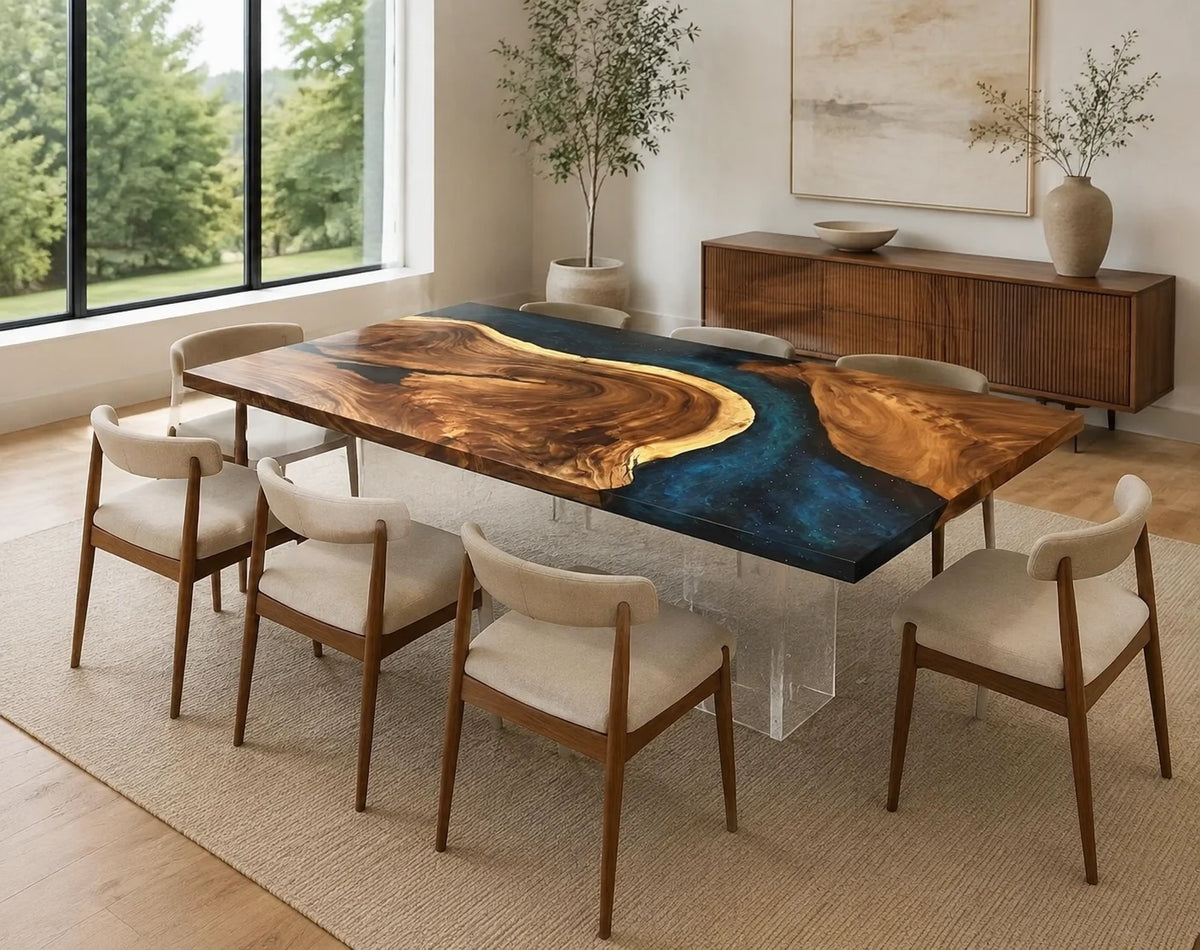 Galaxy Blue Walnut Epoxy Accent Table AWT-002