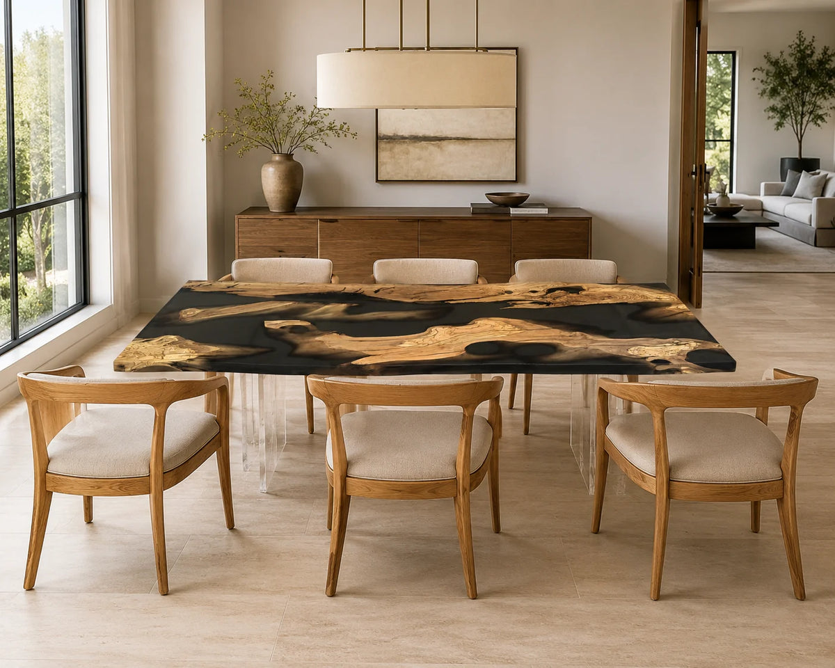 Smoky Black Olive Wood Epoxy Dining Table AWT-004