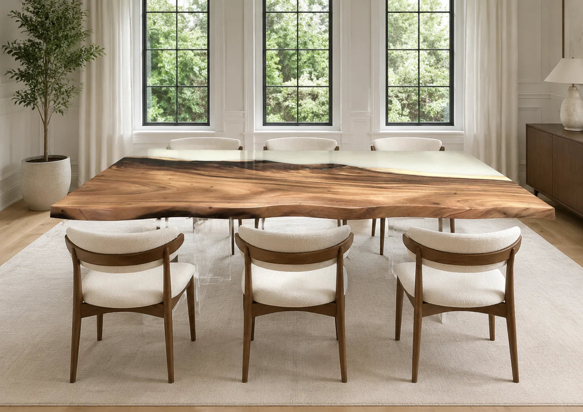 Pearl White Walnut Epoxy Console Table AWT-006