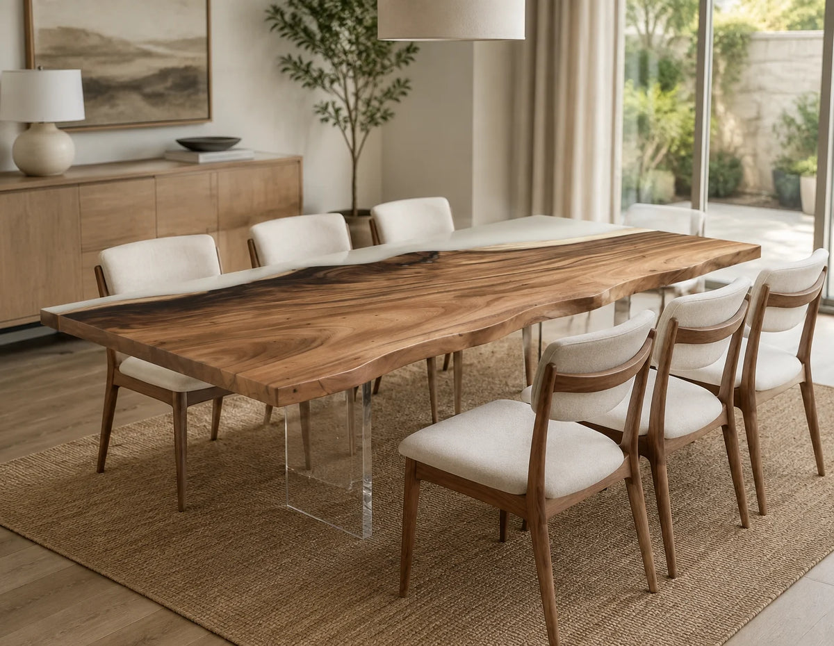 Pearl White Walnut Epoxy Console Table AWT-006
