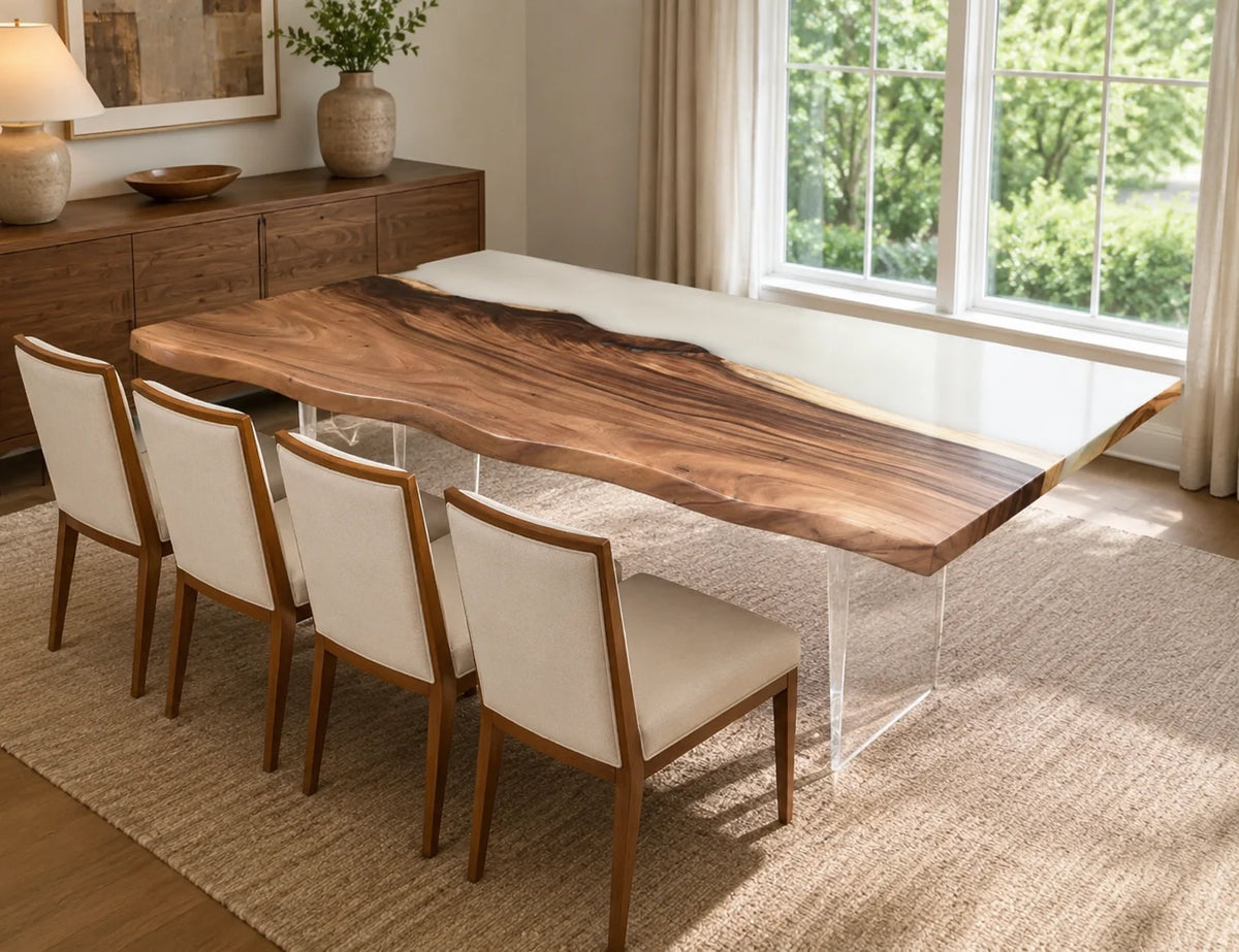 Pearl White Walnut Epoxy Console Table AWT-006