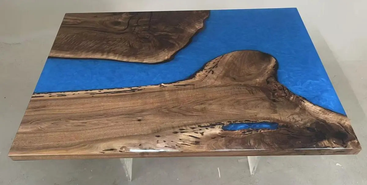 Sapphire Blue Black Walnut Epoxy River Dining Table AWT-007