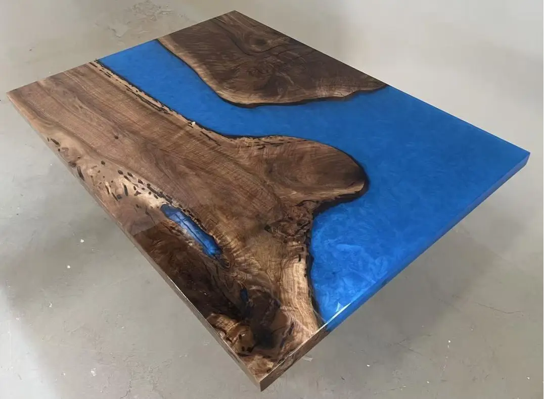 Sapphire Blue Black Walnut Epoxy River Dining Table AWT-007
