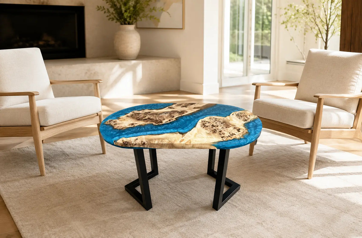 Ocean Blue Poplar Burl Epoxy Coffee Table AWT-008