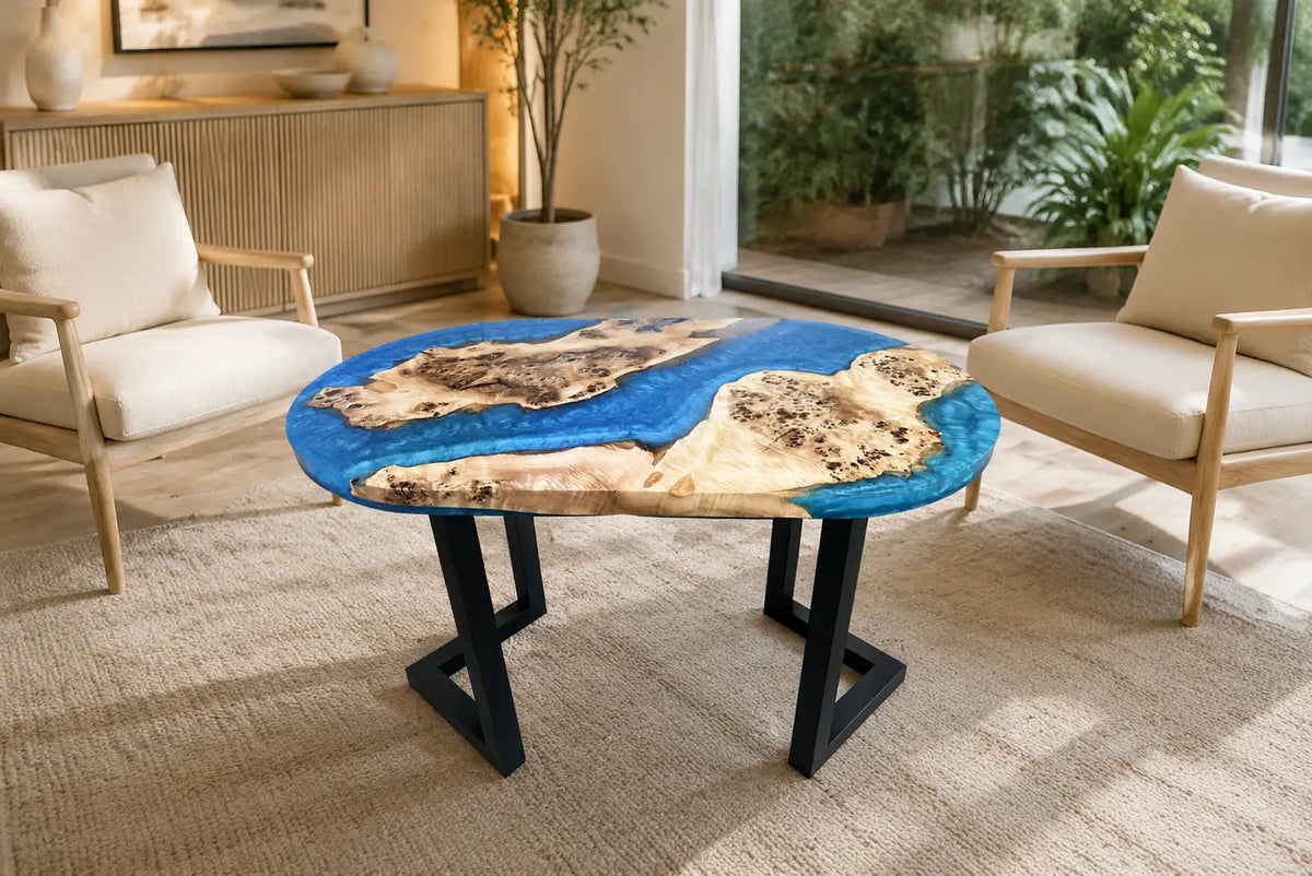 Ocean Blue Poplar Burl Epoxy Coffee Table AWT-008