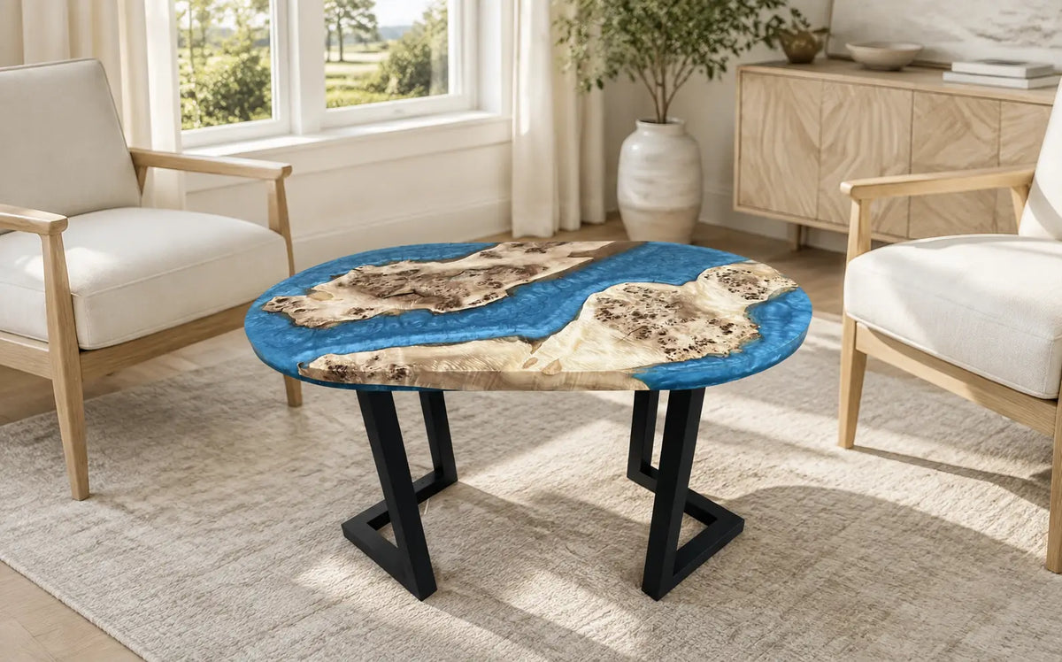 Ocean Blue Poplar Burl Epoxy Coffee Table AWT-008