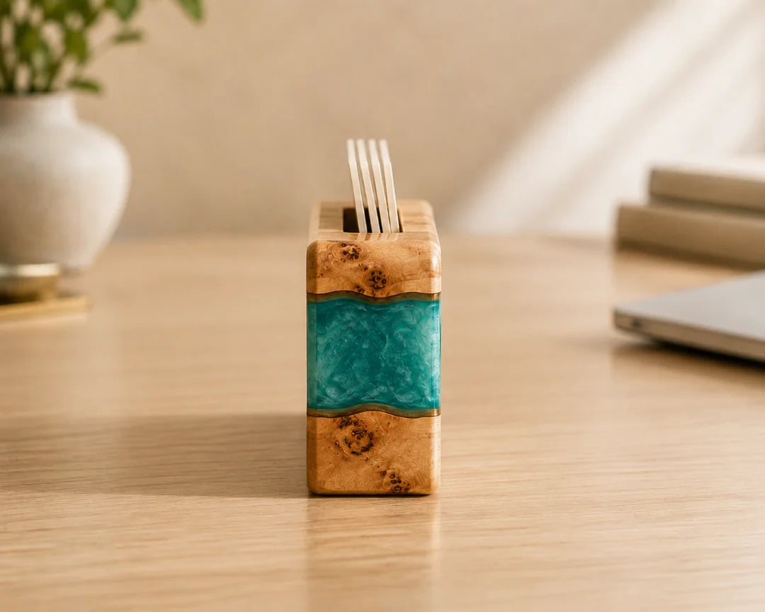 Teal Current Turquoise Epoxy Business Card Holder BC01