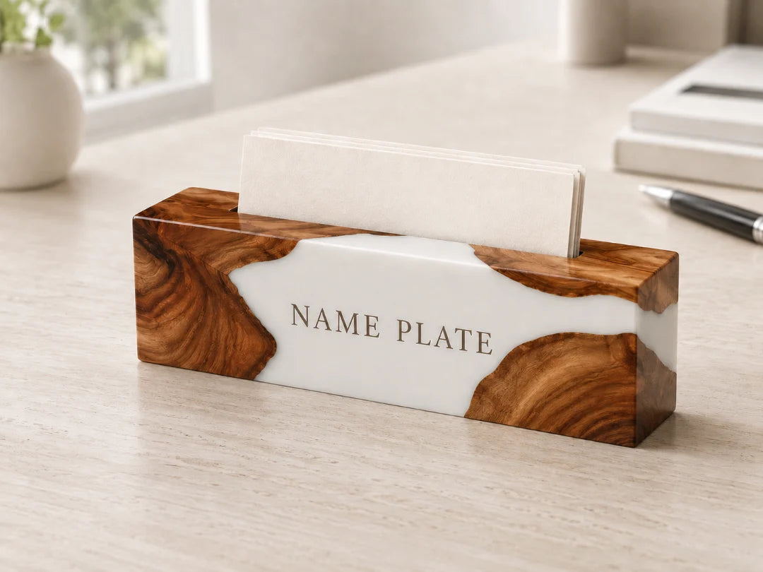 White Gallery Pearl White Epoxy Nameplate and Card Holder BC02