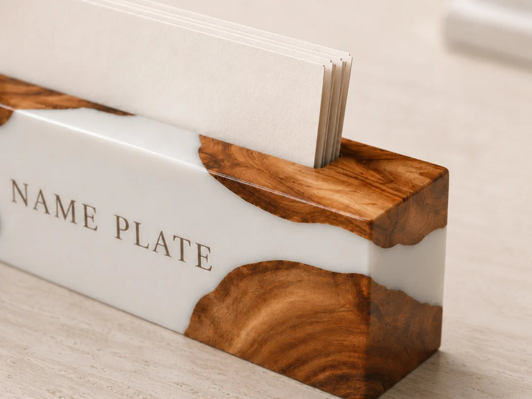 White Gallery Pearl White Epoxy Nameplate and Card Holder BC02