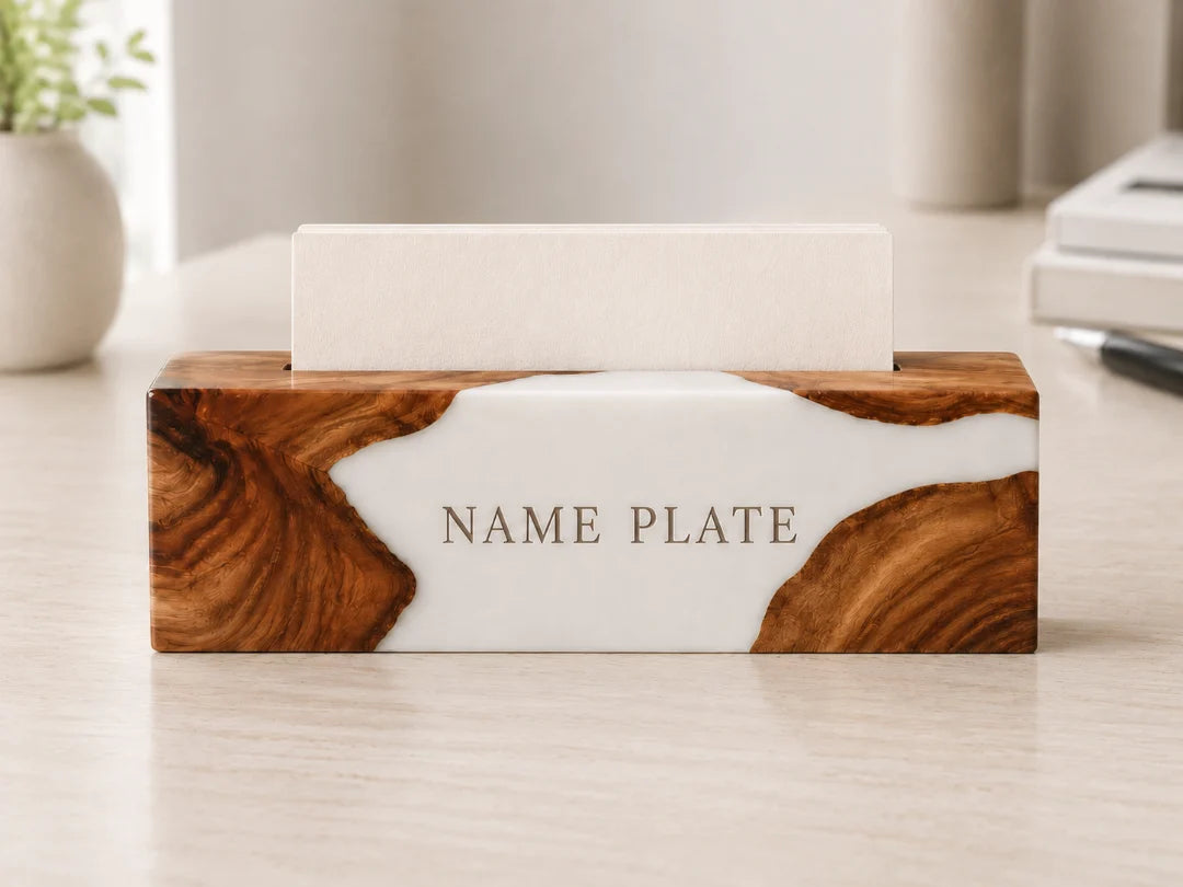 White Gallery Pearl White Epoxy Nameplate and Card Holder BC02