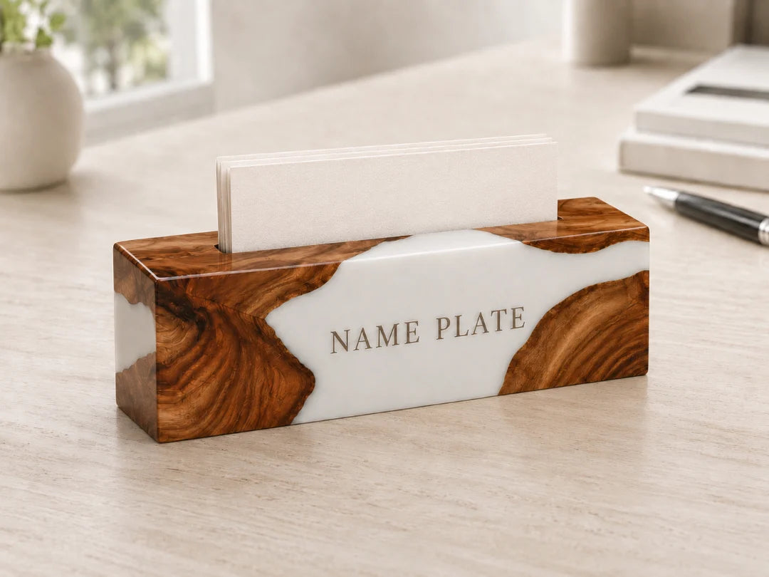White Gallery Pearl White Epoxy Nameplate and Card Holder BC02